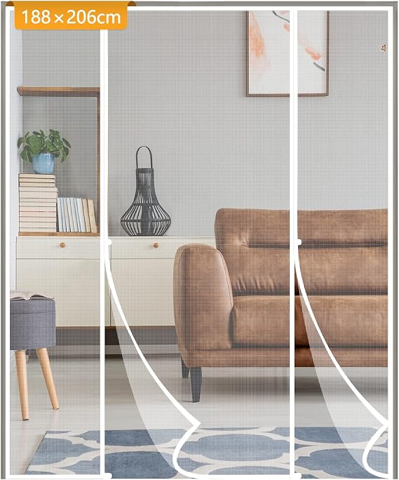 Yotache Fly Screen Door 188 x 206 cm, Reinforced Polyester Double Door Insect Fly Mesh for Sliding Door Patio Door Keep Fly Bug Out, White