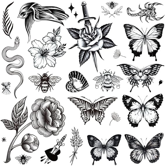 Tazimi 8 Sheets Large Black Tattoos for Women Girls