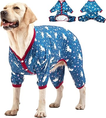LovinPet Large Dog Pet Shirt, Undershirt for Dog Coats, Anti Licking, Pet Anxiety Relief Onesie, Floral Pony Navy Print, Pajamas for Pitbulls, Stop Shedding for Dogs, Pet PJs, M