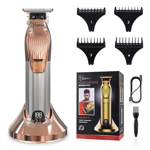 Hatteker Professional Hair Clippers Cordless Finishing Trimmer T-Blade Pro Outliner Hair Cutting Kit Barber Beard Trimmer Kids USB Rechargeable (Rose Gold)
