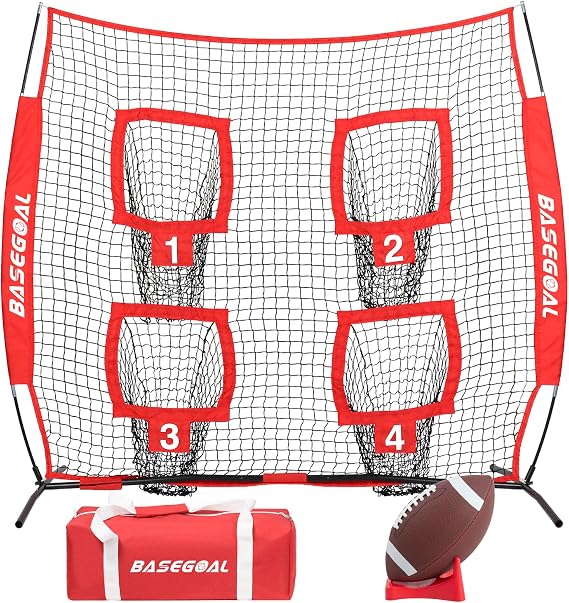 BaseGoal 6x6ft Quarterback Football Throwing Net with 4 Target Pockets