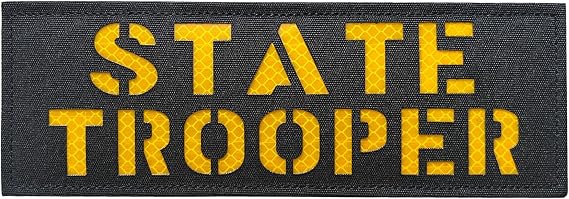 Reflective State Trooper Patch Reflective Back Panel Patch with Hook and Loop (Black-Yellow, 8.5X3 INCH)