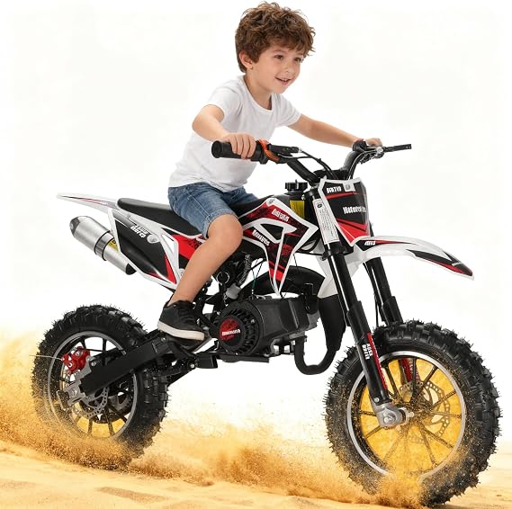 50cc Dirt Bike Gas Powered for Kids 8-14, 2-Stroke Off-Road Mini Pit Bike with Front/Rear Disc Brakes, High Load Pocket Bike Motorcycle for Teens - Motos para Ninos (Black)