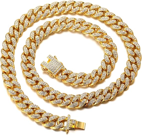Halukakah Dog Collar - HOLLYWOOF - Gold Plated Cuban Link Chain,Luxurious Diamond Handset and 14MM Thick,Size 24" with a Designer Goldfoil Giftbox,for Decoration Only