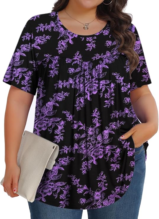 Tencede Womens Plus Size Tops Tunic Short Sleeve Crew Neck Shirts Casual Soft Blouse 1X-5X
