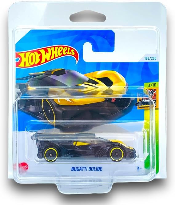 Hot Wheels Bugatti Bolide (Black & Yellow) 3/10 HW Exotics - 2024-185/250 (Short Card) - includes a KLAS Car Keeper Protector Case - HTC22