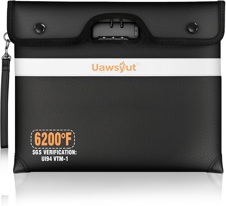 6200F Fireproof Document Bag with Lock, Portable Money Bag, Water Resistant Envelope with Reflective Strip