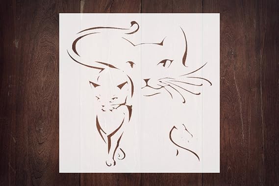 Custom Cat and Kitten Stencil 5.5" x 5.5" - Adorable Animal Design for Pet-Themed Crafts
