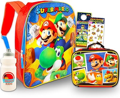 Super Mario Super Mario Bros Backpack and Lunch Box Set - Mario Backpack, Mario Lunch Bag, Stickers, Water Bottle, More