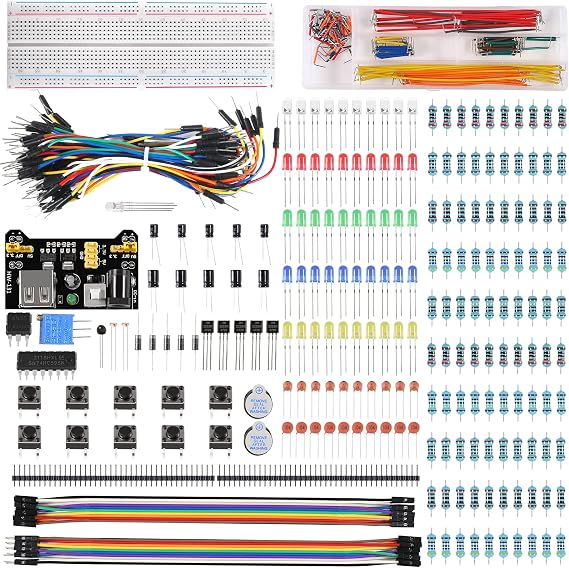 480pcs 37 Values Electronics Component Fun Kit with Power Supply Module, Jumper Wire, 830 tie-Points Breadboard, Precision Potentiometer, Resistor for Raspberry Pi