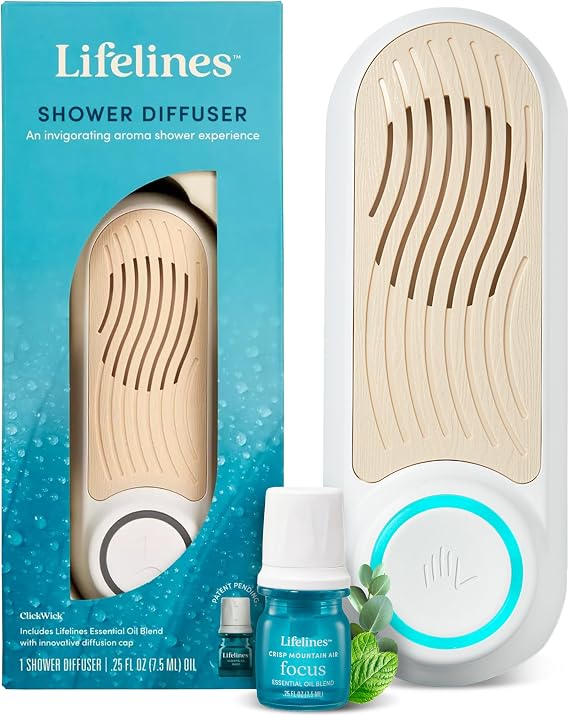 Lifelines Shower Diffuser - Wall-Mounted Essential Oil Diffuser for Showers - Aromatherapy Diffuser for Home Spa Experience, Auto Shut-Off Feature - ClickWick Essential Oil Blend Included