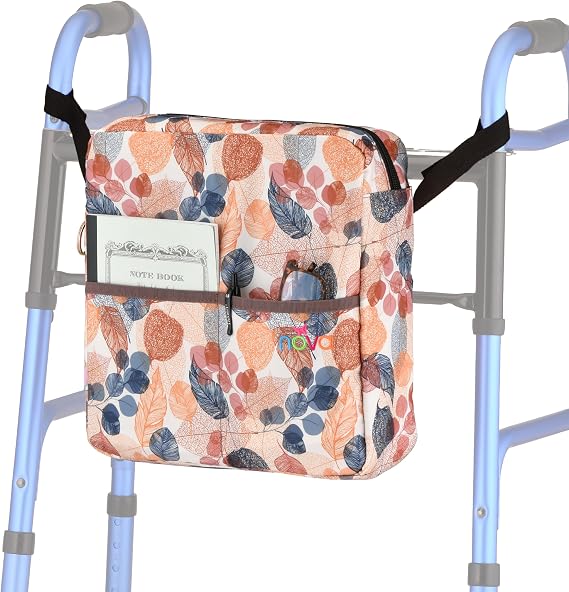 NOVA Walker Bag Universal Storage Organizer for Rollators, Walkers, Wheelchairs & Scooters, Water-Resistant Lightweight Hands-Free Carry Pouch with Zippered Pockets for Seniors & Adults