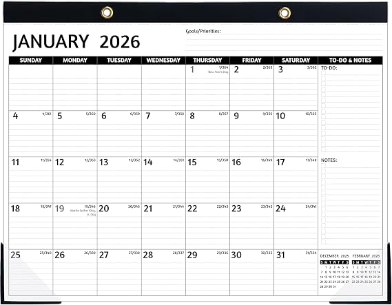 2026 Desk Calendar Large Desk Calendar 2026, 22'' x 17'', Jan 2026 - Dec 2026, 2026 Desk/Wall Calendar with Desk Pad, To-do Lists, Ruled Blocks, Corner Protectors