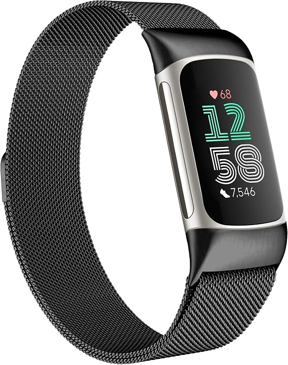 JKD Metal Band Compatible with Fitbit Charge 6 Bands/Charge 5 Bands Women Men, Breathable Mesh Loop Sports Replacement Wristbands for Fitbit Charge 6 /Charge 5 Advanced Fitness & Health Trackers