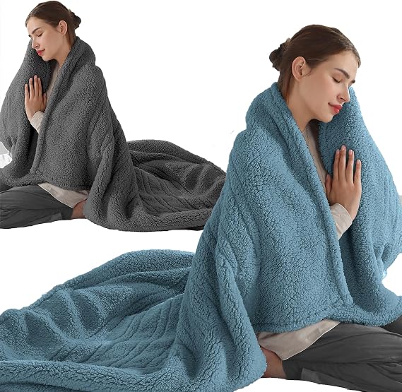 ESTINGO Electric Heated Blanket Throw, 50"x60" Dark Grey & 50"x60" Slate Blue Bundle