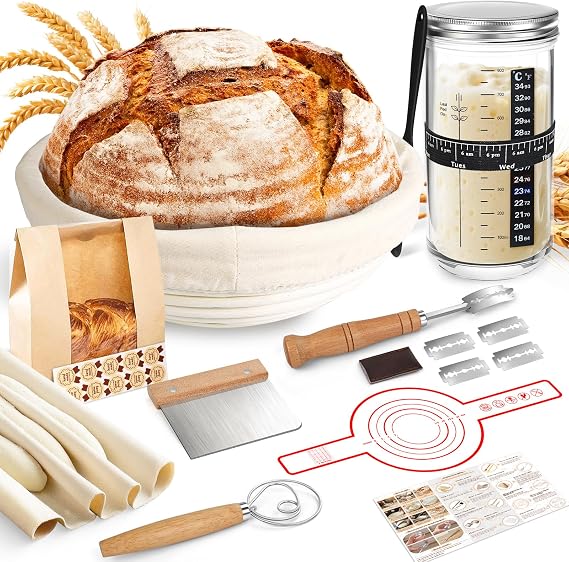 NZQXJXZ Banneton Bread Proofing Basket Set, Round Sourdough Bread Making