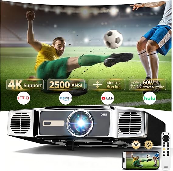 DESS 4K Smart Home Theater Video Projector with WiFi, Bluetooth, HDMI
