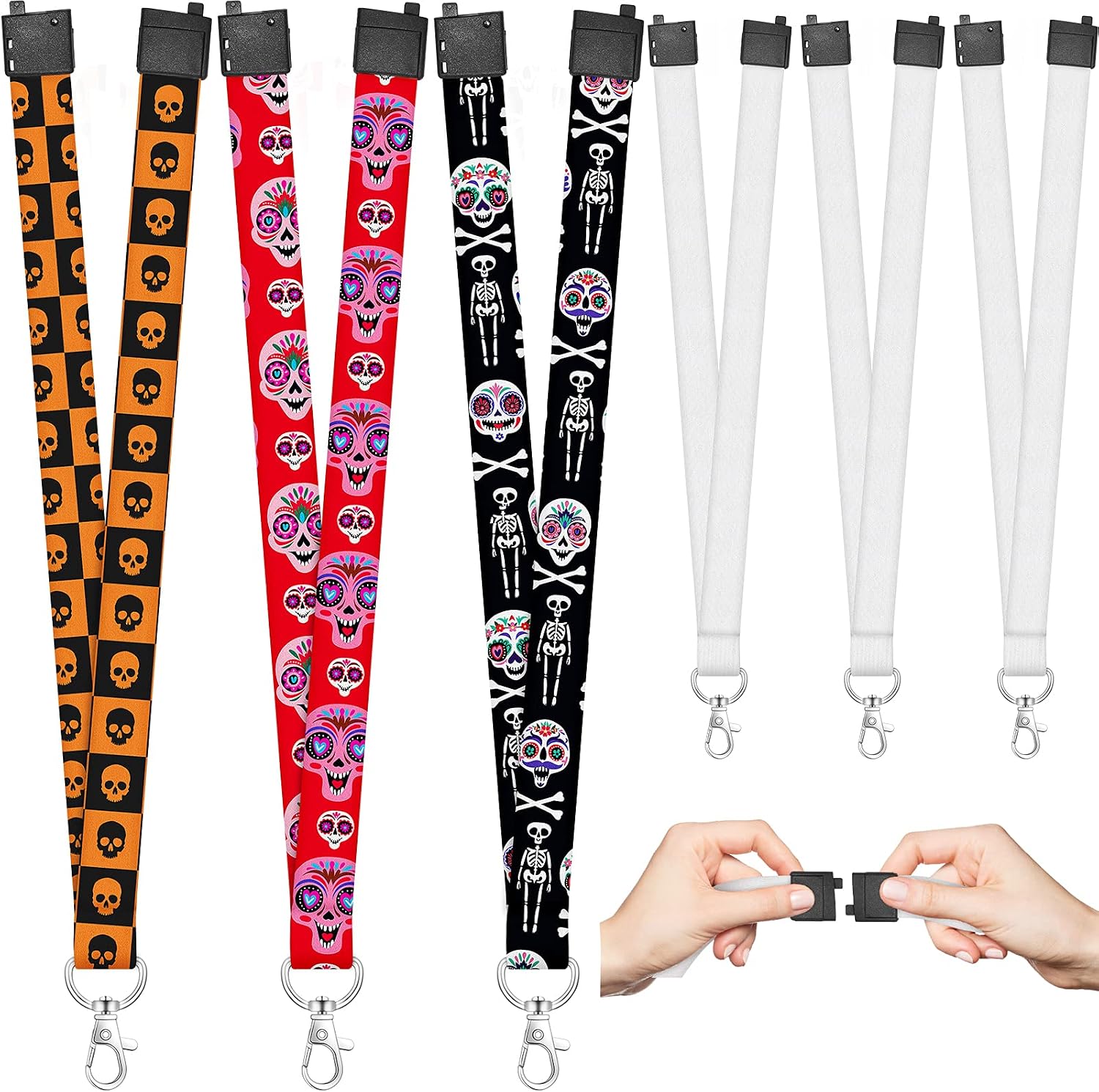 6 Pack Sublimation Blank Neoprene Lanyards for ID Badge Holder, Detachable Lanyard Keychain Holder Neck Strap Keychain ID Holder Keyring for Key, Card Holders, Mobile Phone, DIY Halloween Gifts