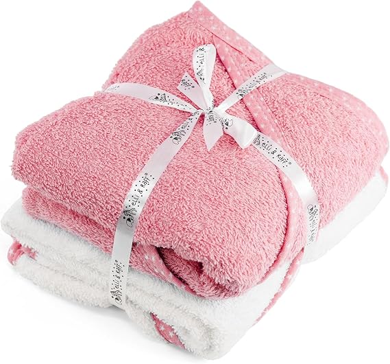 GEEZY Pack of 2 Hooded Baby Towels, Pink, 73 x 73cm - 100% Cotton Fabric Absorbent Bath Wrap, Embroidered Star Pattern, Cozy Snuggle Hood - Great Newborn Essentials for Baby Showers