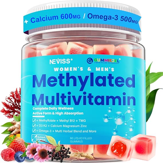 Methylated Multivitamin for Women & Men Gummies w/ Omega-3, Calcium, D3 K2