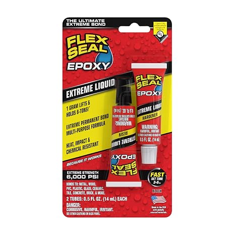 Flex Seal Epoxy, Extreme Liquid, Multi-Purpose, Durable, Permanent, Watertight, Long-Lasting Bond, for Automotive, Marine, Plumbing, Home, Tool Repairs, Cures Black, 2 Tubes: 0.5 fl oz (14 mL) Each
