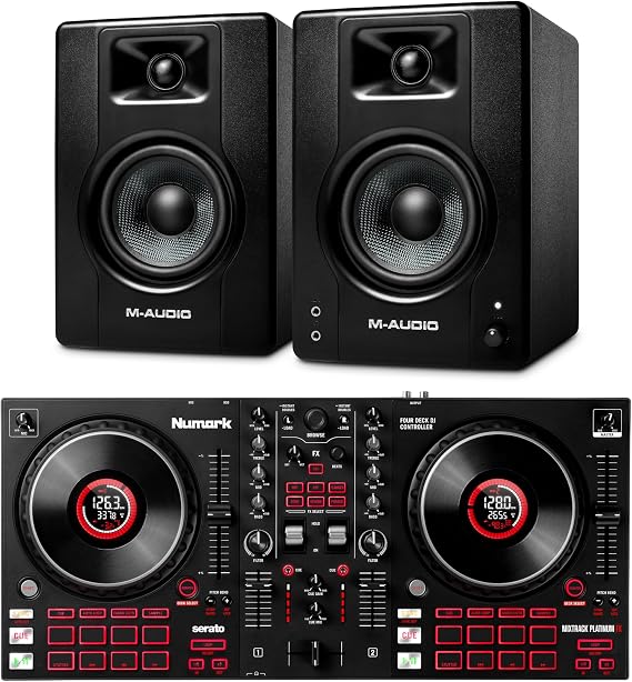 Numark Mixtrack Platinum FX DJ Controller and M-AUDIO BX4 Pair Studio Monitors for Studio Recording, Music Production, Podcasting, Streaming