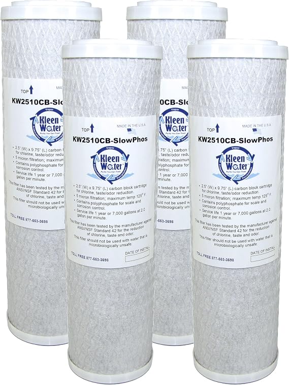 KleenWater Polyphosphate Chlorine Carbon Water Filter, Scale Hardness and Corrosion Control for Commercial Ice Machines, Made in the USA, 4-Pack Compatible with Costguard CGT-10S, CG53-10S and CG5-10S