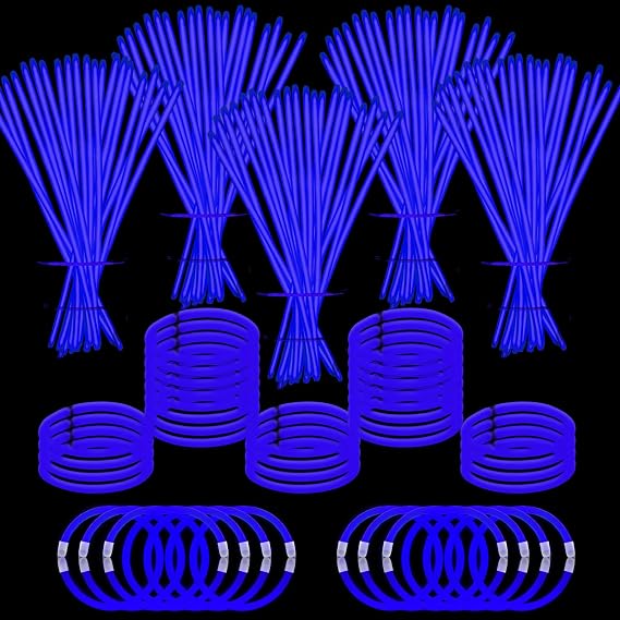 YOFOBU 500 PCS Blue Glow Stick Bracelets Necklaces 8" Glowsticks with Connectors Glow in the Dark Party Supplies Light Up Neon Party Favor for Christmas New Year Valentines Day July 4th Gender Reveal