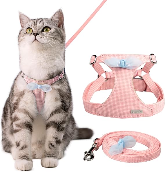 Cat Harness and Leash for Walking Soft Adjustable Escape Proof Ultra Light Breathable Cat Vest for Kitten or Cats,Pink,S