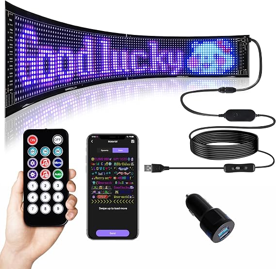 JiazuGo Flexible LED Digital Sign, Bluetooth USB Panel 27''x5''