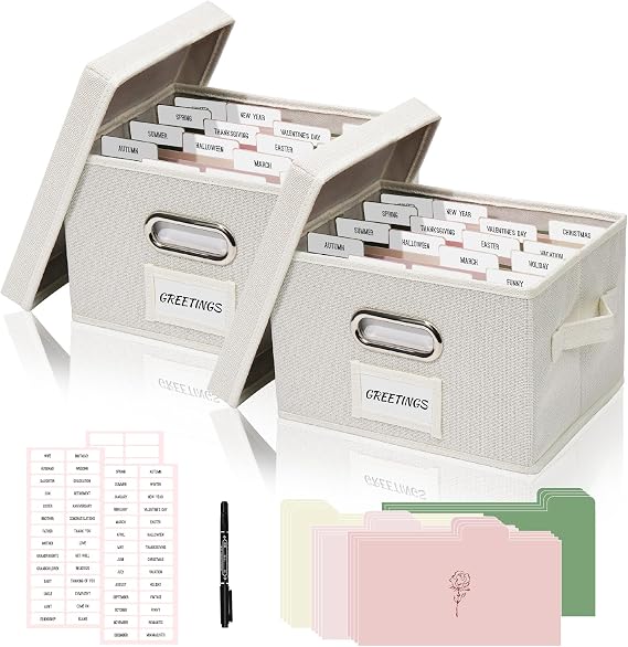 Photo Keeper Box Set of 2, 10x7.8 in Linen Ivory