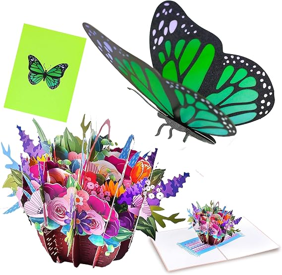 Mixed Tropical Flowers Pop Up Card and Monarch Butterfly Pop Up Card Bundle