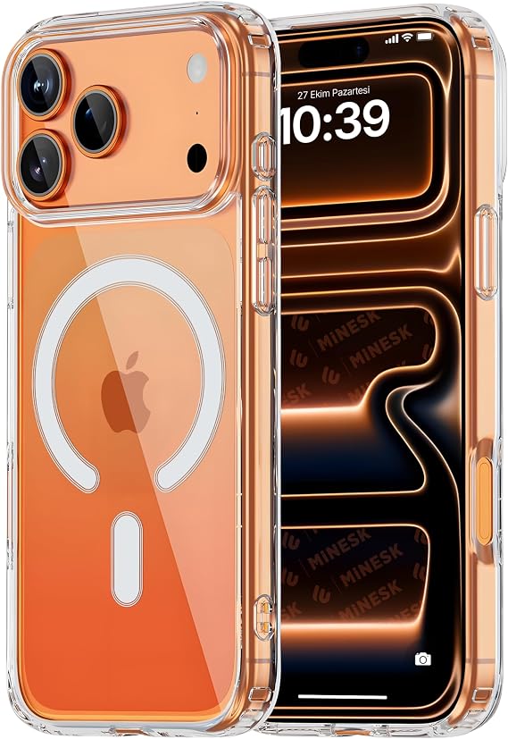 Minesk iPhone 17 Pro Max için Magsafe ile Uyumlu Şeffaf Kılıf Kristal Berraklığında Materyal Polikarbonat Arka Kısım ve Silikon Kenarlar Wireless Kablosuz Şarj Destekli Kılıf Kapak (17 Pro Max)