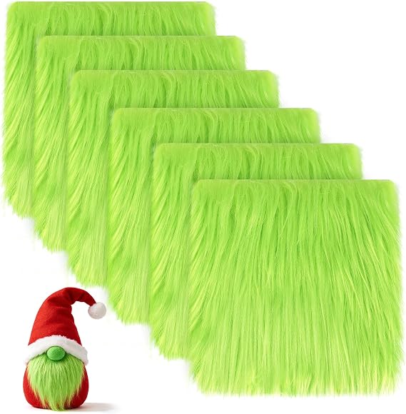 Alphatool 6 Pcs Green Faux Fur Fabric, 10"10" Shaggy Fur Square Patches