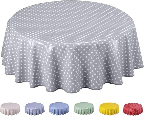 Oilcloth Tablecloth Washable Round 140 cm Small Polka Dots Light Gray