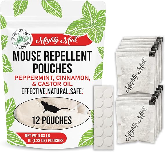 Mighty Mint Mouse Repellent Pouches with Glue Dots, 12 Count