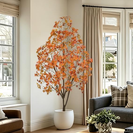 7ft Artificial Maple Tree, Large Potted Faux Tree with Sturdy Thick Trunk & Realistic Maple Leaves, Fake Floor Plant for Home, Office, Living Room, Patio Indoor Outdoor Decor