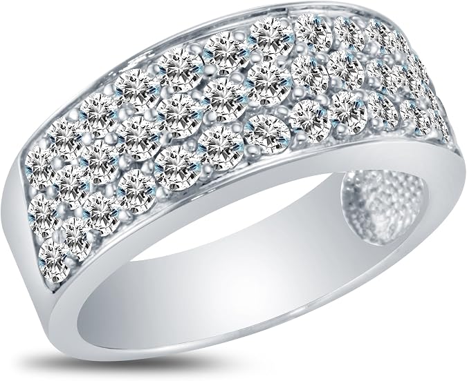 5.5mm Solid 14k White OR Yellow Gold Round Cut Pave Set Highest Quality CZ Cubic Zirconia Womens Ladies Wedding Band Ring (1.50 cttw.)