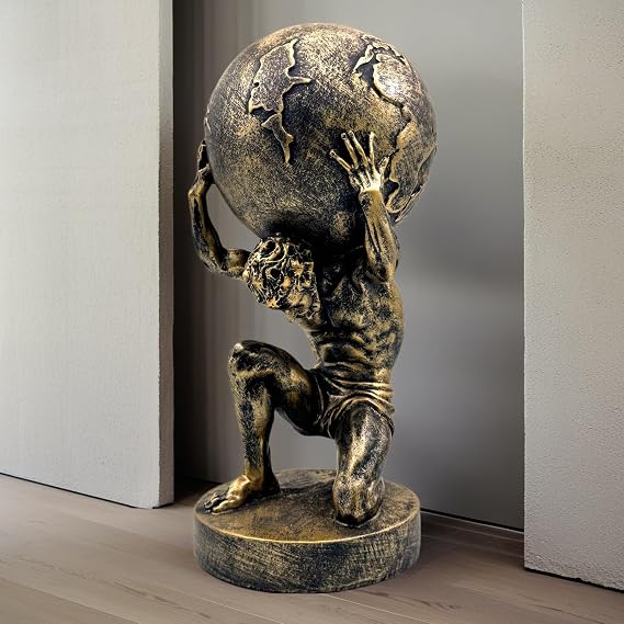 FUNSXBUG 11 Inch Large Atlas Holding World Greek God Statue Sculpture Collectible Figurine Home Decor Living Room Desktop Decoration Bronze