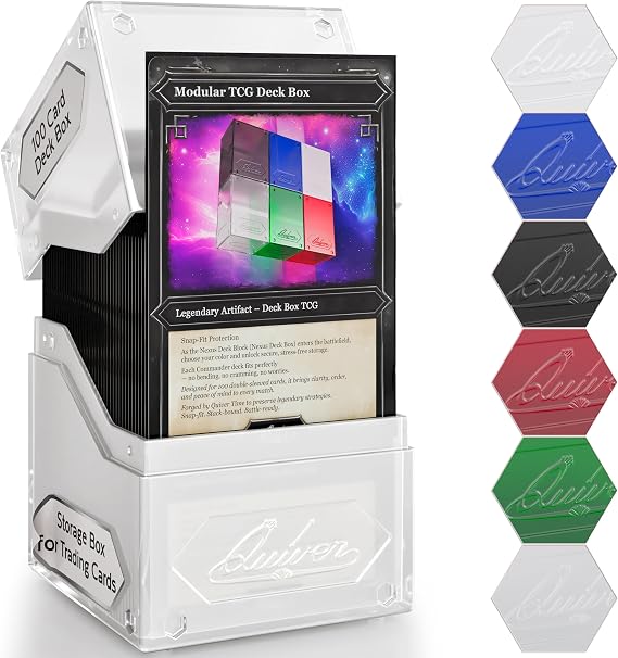 Quiver Time 360 Modular Nexus DeckBlock - Durable Stackable MTG Deck Box for Commander fits 100+ Cards | Stylish 100 Card Deck Box MTG | Interchangeable TCG Decks Boxes (1 pcs, White)