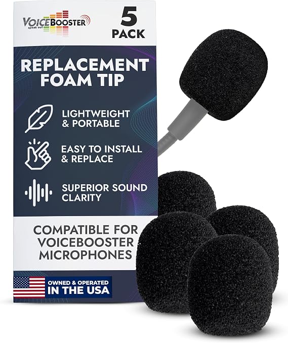 Voicebooster 5 Pack Mic Foam Tip Cover Replacement for Microphone Headset