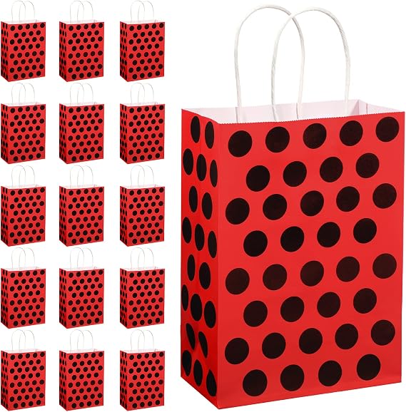 Gersoniel 16 Pack Ladybug Party Gift Bags Ladybug Candy Treat Bags with Handles Red Black Polka Dots Party Supplies for Baby Shower Theme Birthday Favor or Daily Life