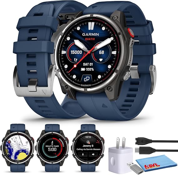 Garmin quatix 8 Pro Nautical Smartwatch AMOLED 47mm Bundle | For Boating, Fitness & Everyday Wear | Includes inReach Satellite LTE + Charger Adapter + Microfiber Cleaning Cloth + More