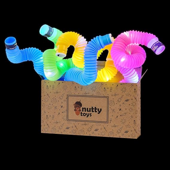 nutty toys Light Up Sensory Toys - Large Pop Tubes - Glow Sticks - Creative STEM Learning for Kids & Toddlers - Top ADHD Autism Fidget 2026, Best Boy & Girl Christmas Stocking Stuffers Gifts Idea