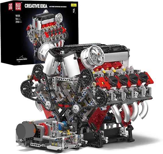 Mould King V8 Engine Building Blocks Sets, Engine Model Kit | V8 Engine Model Kit That Runs, A Gift for Car and Engine Enthusiasts, 2718 PCS Engineering Model Kit with Battery and Motor