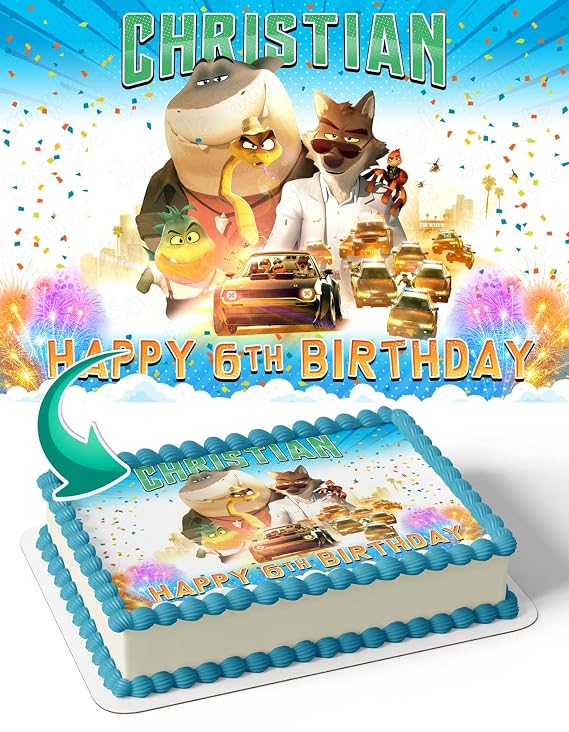 CAKECERY The Bad Guys Edible Cake Image Topper Personalized Birthday Cake Banner 1/4 Sheet