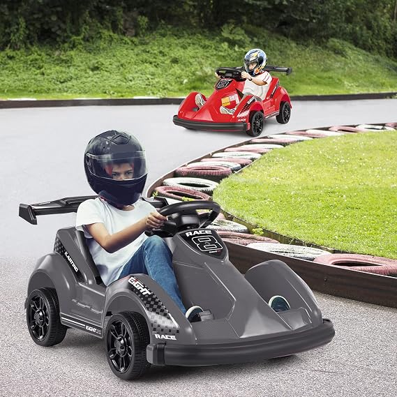 Costzon 6V Racer Go Kart with 2.4G Remote Control, Electric Kids Ride-on Toy with Safety Belt, Music, USB Port, Forward/Backward, 2MPH Max Speed, Battery Powered Go Kart for Kids 37-96 Months (Black)