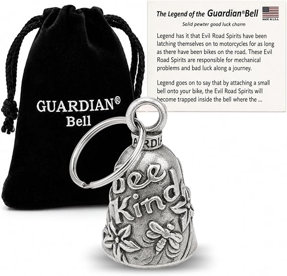 Guardian Bell Good Luck Bell w/Keyring & Black Velvet Gift Bag | Motorcycle Bell | Lead-Free Pewter | Made in USA