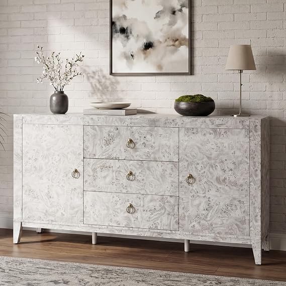 AMERLIFE 60" High Gloss Burl Buffet Sideboard Storage Cabinet with Drawers
