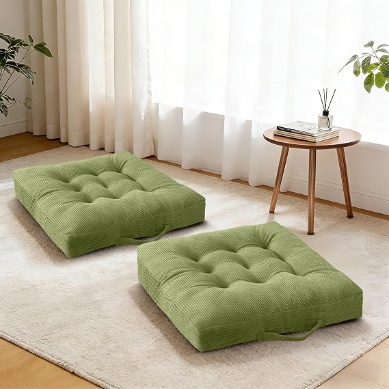 Green Floor Pillow, 2 Pcs Portable Chair Pads with Handle, 18x18 in